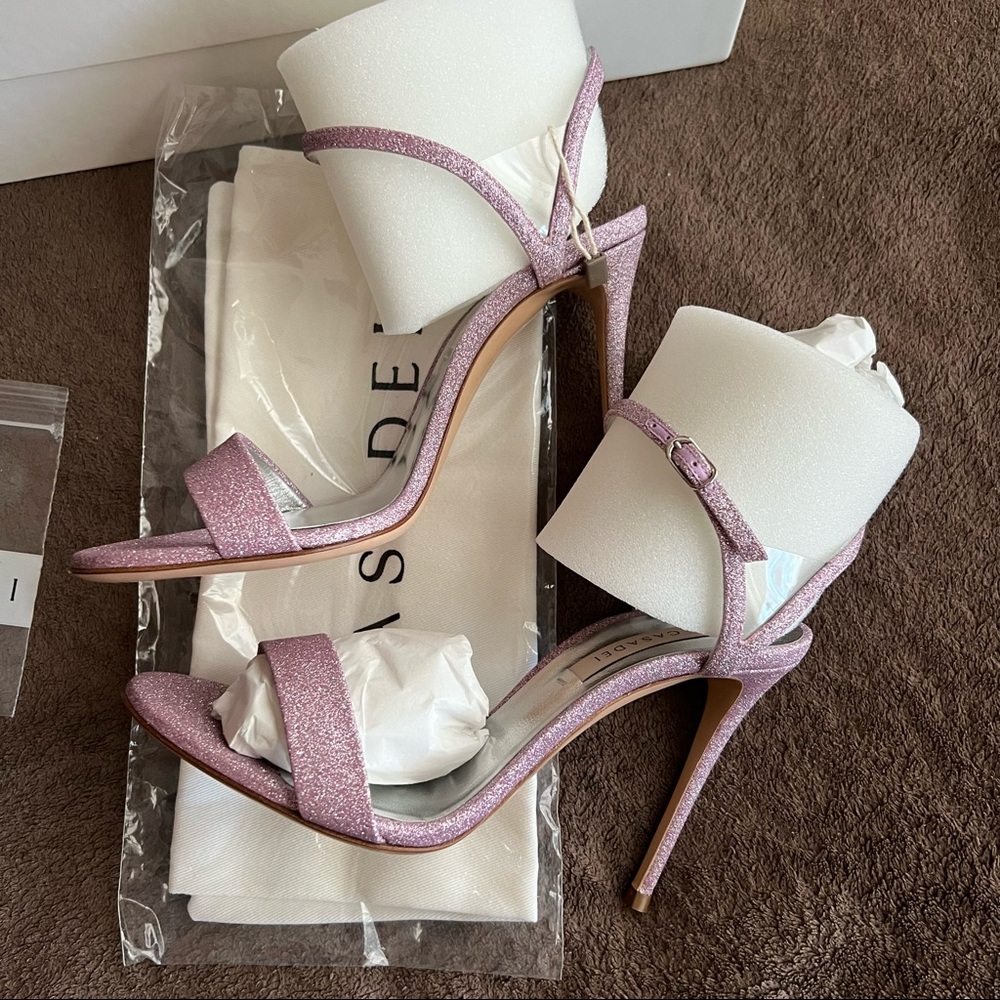 CASADEI
PVC-trimmed glittered woven sandals heels